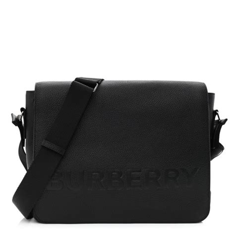 BURBERRY Grainy Calfskin Embossed Bruno Messenger Black 